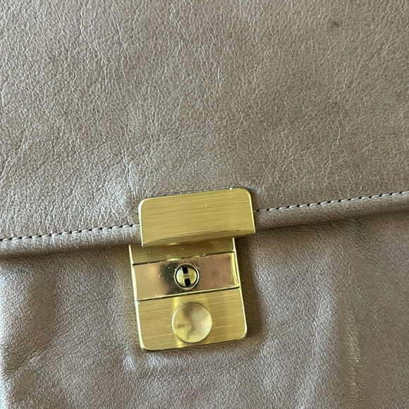 Leather Kindle Ready | latte colored triangle shaped handmade crossbody - Picture 13 of 13